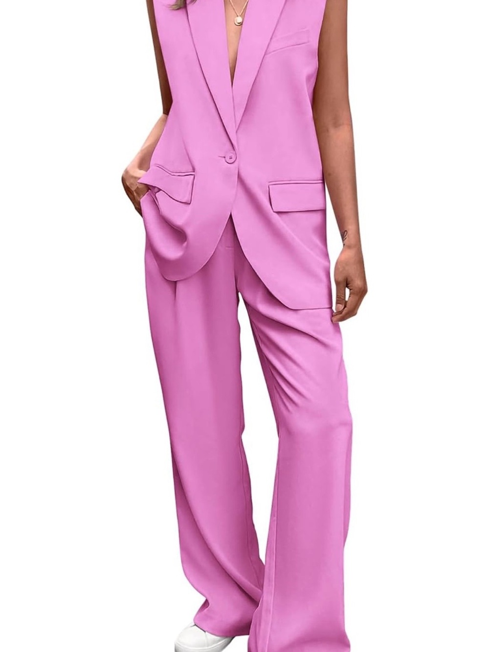 Tailored Sleeveless Wide-Leg Jumpsuit in Pink